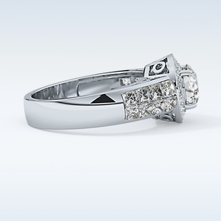 1.51 CT Halo & Double Pave Engagement Ring Featuring Round Moissanite