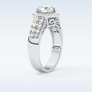 1.51 CT Halo & Double Pave Engagement Ring Featuring Round Moissanite