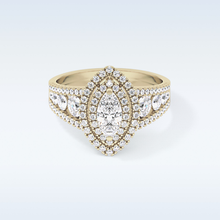 0.45 CT Double Halo & Pave Engagement Ring Featuring Marquise Moissanite