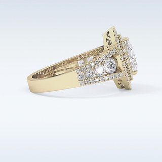 0.45 CT Double Halo & Pave Engagement Ring Featuring Marquise Moissanite