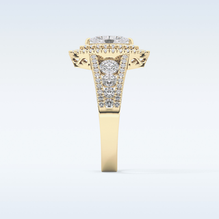 0.45 CT Double Halo & Pave Engagement Ring Featuring Marquise Moissanite