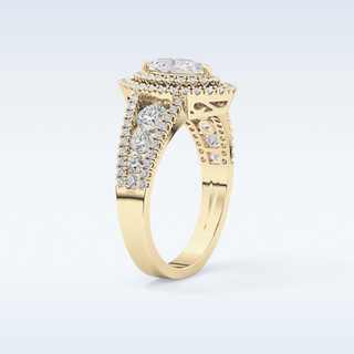 0.45 CT Double Halo & Pave Engagement Ring Featuring Marquise Moissanite