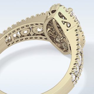 0.45 CT Double Halo & Pave Engagement Ring Featuring Marquise Moissanite