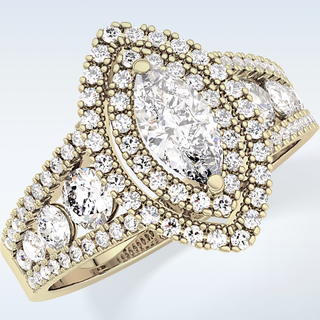 0.45 CT Double Halo & Pave Engagement Ring Featuring Marquise Moissanite