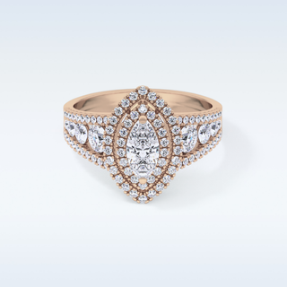 0.45 CT Double Halo & Pave Engagement Ring Featuring Marquise Moissanite