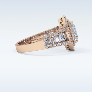 0.45 CT Double Halo & Pave Engagement Ring Featuring Marquise Moissanite