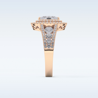 0.45 CT Double Halo & Pave Engagement Ring Featuring Marquise Moissanite