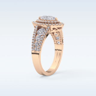 0.45 CT Double Halo & Pave Engagement Ring Featuring Marquise Moissanite