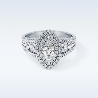 0.45 CT Double Halo & Pave Engagement Ring Featuring Marquise Moissanite