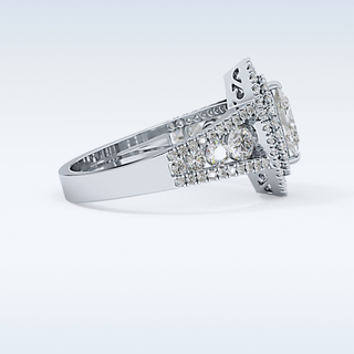 0.45 CT Double Halo & Pave Engagement Ring Featuring Marquise Moissanite