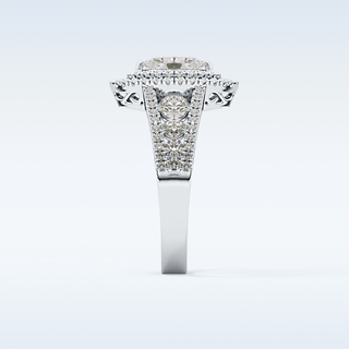 0.45 CT Double Halo & Pave Engagement Ring Featuring Marquise Moissanite