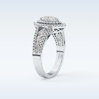 0.45 CT Double Halo & Pave Engagement Ring Featuring Marquise Moissanite