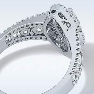 0.45 CT Double Halo & Pave Engagement Ring Featuring Marquise Moissanite