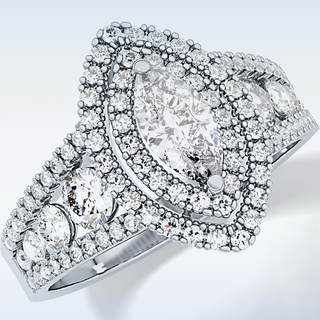 0.45 CT Double Halo & Pave Engagement Ring Featuring Marquise Moissanite