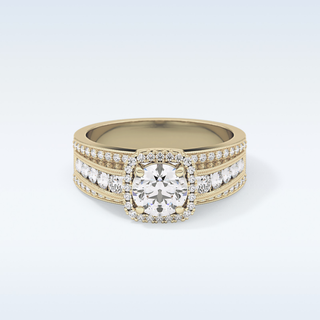 0.79 CT Halo & Triple Pave Engagement Ring Featuring Round Moissanite