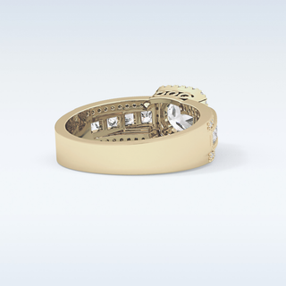 0.79 CT Halo & Triple Pave Engagement Ring Featuring Round Moissanite
