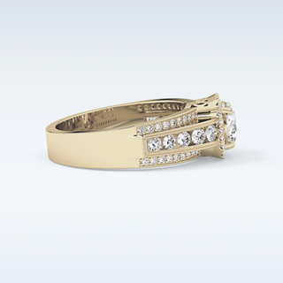 0.79 CT Halo & Triple Pave Engagement Ring Featuring Round Moissanite