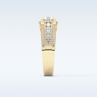 0.79 CT Halo & Triple Pave Engagement Ring Featuring Round Moissanite