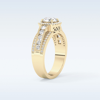 0.79 CT Halo & Triple Pave Engagement Ring Featuring Round Moissanite