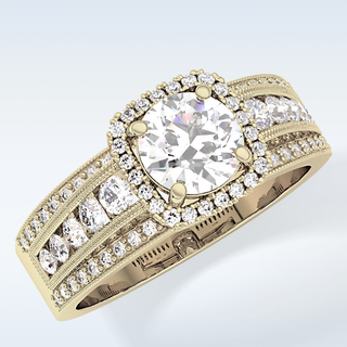0.79 CT Halo & Triple Pave Engagement Ring Featuring Round Moissanite