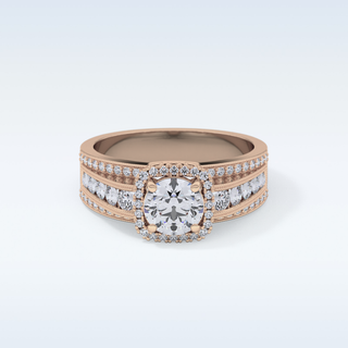 0.79 CT Halo & Triple Pave Engagement Ring Featuring Round Moissanite