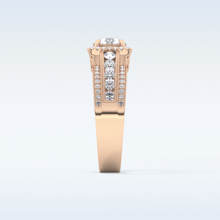 0.79 CT Halo & Triple Pave Engagement Ring Featuring Round Moissanite