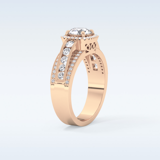 0.79 CT Halo & Triple Pave Engagement Ring Featuring Round Moissanite