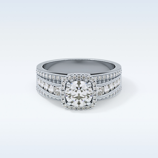 0.79 CT Halo & Triple Pave Engagement Ring Featuring Round Moissanite