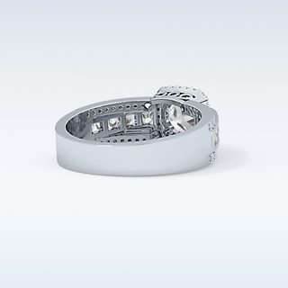 0.79 CT Halo & Triple Pave Engagement Ring Featuring Round Moissanite