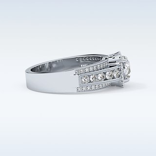0.79 CT Halo & Triple Pave Engagement Ring Featuring Round Moissanite