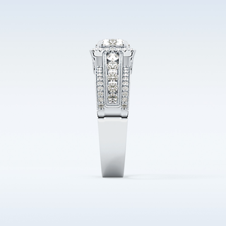 0.79 CT Halo & Triple Pave Engagement Ring Featuring Round Moissanite