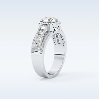0.79 CT Halo & Triple Pave Engagement Ring Featuring Round Moissanite