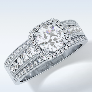 0.79 CT Halo & Triple Pave Engagement Ring Featuring Round Moissanite