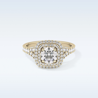 0.79 CT Double Halo & Pave Engagement Ring Featuring Round Moissanite