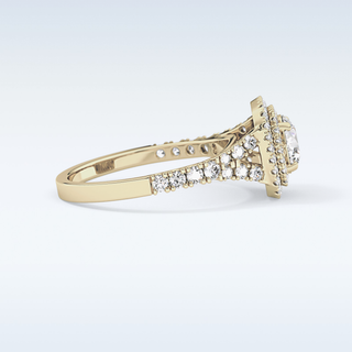 0.79 CT Double Halo & Pave Engagement Ring Featuring Round Moissanite