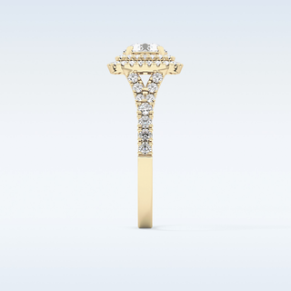 0.79 CT Double Halo & Pave Engagement Ring Featuring Round Moissanite