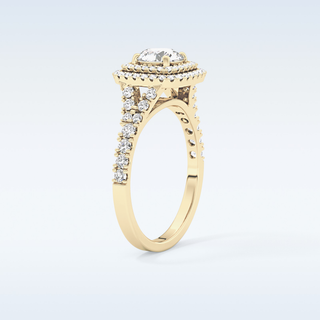 0.79 CT Double Halo & Pave Engagement Ring Featuring Round Moissanite