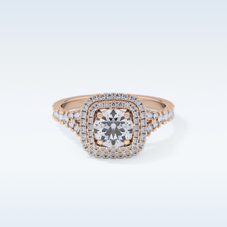 0.79 CT Double Halo & Pave Engagement Ring Featuring Round Moissanite