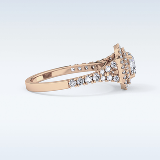 0.79 CT Double Halo & Pave Engagement Ring Featuring Round Moissanite