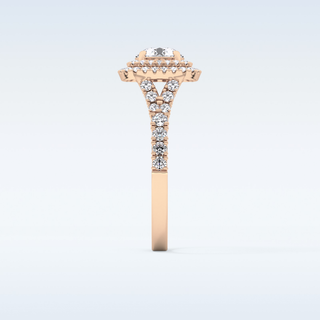 0.79 CT Double Halo & Pave Engagement Ring Featuring Round Moissanite