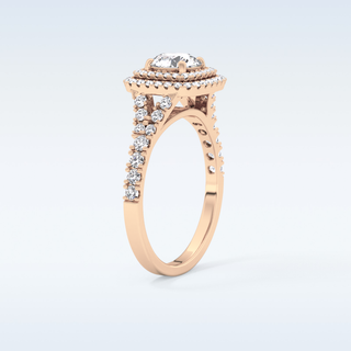 0.79 CT Double Halo & Pave Engagement Ring Featuring Round Moissanite