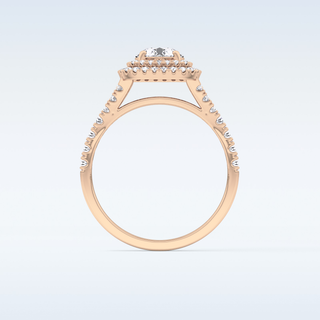 0.79 CT Double Halo & Pave Engagement Ring Featuring Round Moissanite