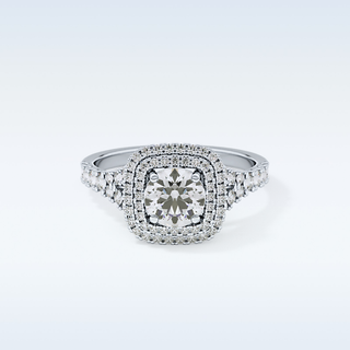 0.79 CT Double Halo & Pave Engagement Ring Featuring Round Moissanite