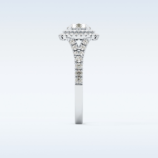0.79 CT Double Halo & Pave Engagement Ring Featuring Round Moissanite