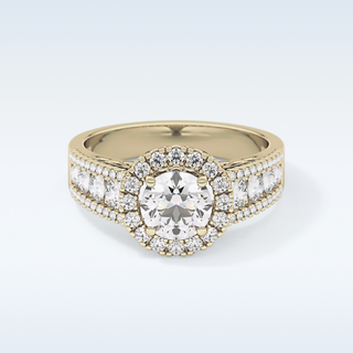 1.28 CT Halo & Triple Pave Engagement Ring Featuring Round Moissanite