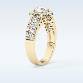 1.28 CT Halo & Triple Pave Engagement Ring Featuring Round Moissanite