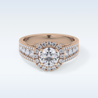 1.28 CT Halo & Triple Pave Engagement Ring Featuring Round Moissanite