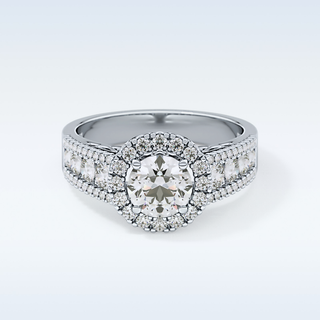 1.28 CT Halo & Triple Pave Engagement Ring Featuring Round Moissanite