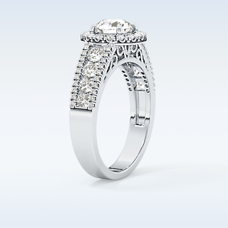 1.28 CT Halo & Triple Pave Engagement Ring Featuring Round Moissanite