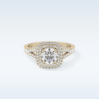 0.71 CT Split Shank & Double Halo Engagement Ring Featuring Round Moissanite